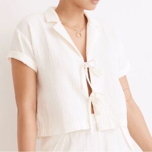 Madewell Lightestspun Tie-Front Cover-Up Crop Shirt